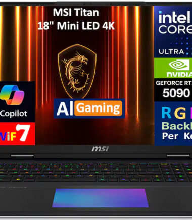 MSI - Titan Laptop 18 4K (Intel Ultra 9- 285HX, 64GB DDR5, 3 x 2TB SSD, Win 11 Pro)